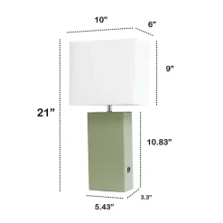 Kirklands Home Sage Leather Charging Table Lamp Green New