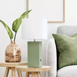Kirklands Home Sage Leather Charging Table Lamp Green New
