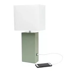 Kirklands Home Sage Leather Charging Table Lamp Green New