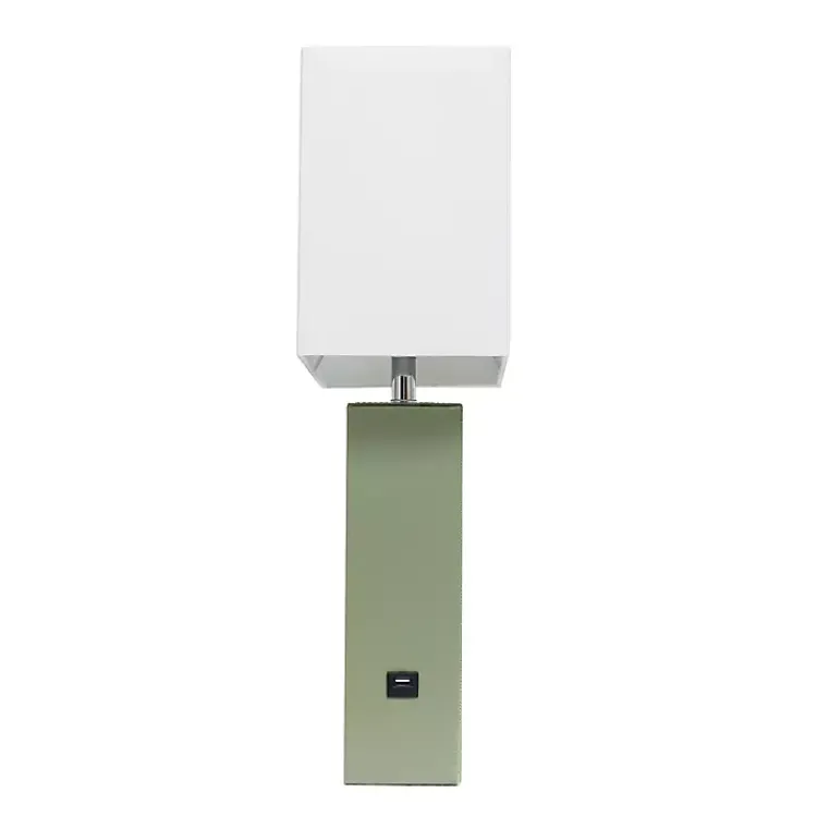 Kirklands Home Sage Leather Charging Table Lamp Green New