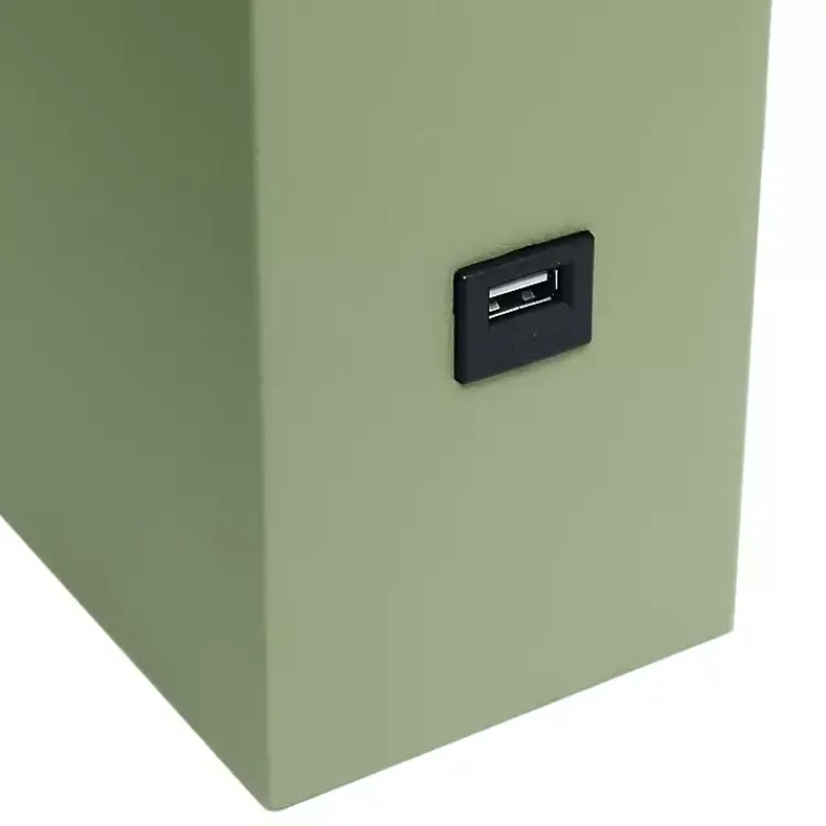 Kirklands Home Sage Leather Charging Table Lamp Green New