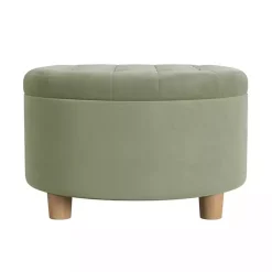 Kirklands Home Sage Round Velvet Tufted Storage Ottoman Green Best