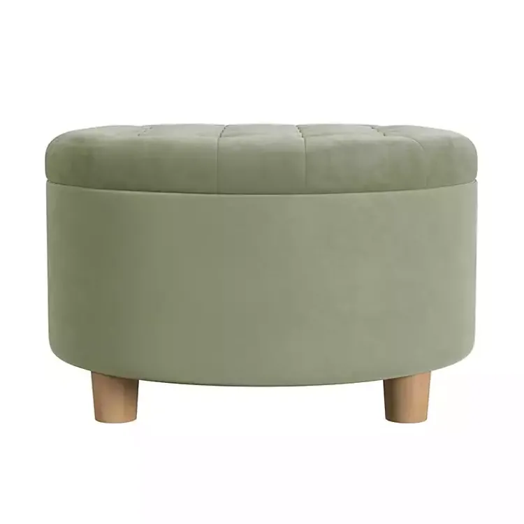 Kirklands Home Sage Round Velvet Tufted Storage Ottoman Green Best