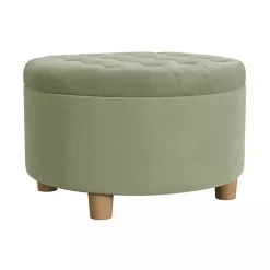 Kirklands Home Sage Round Velvet Tufted Storage Ottoman Green Best