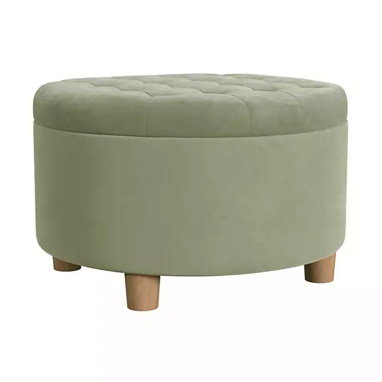 Kirklands Home Sage Round Velvet Tufted Storage Ottoman Green Best