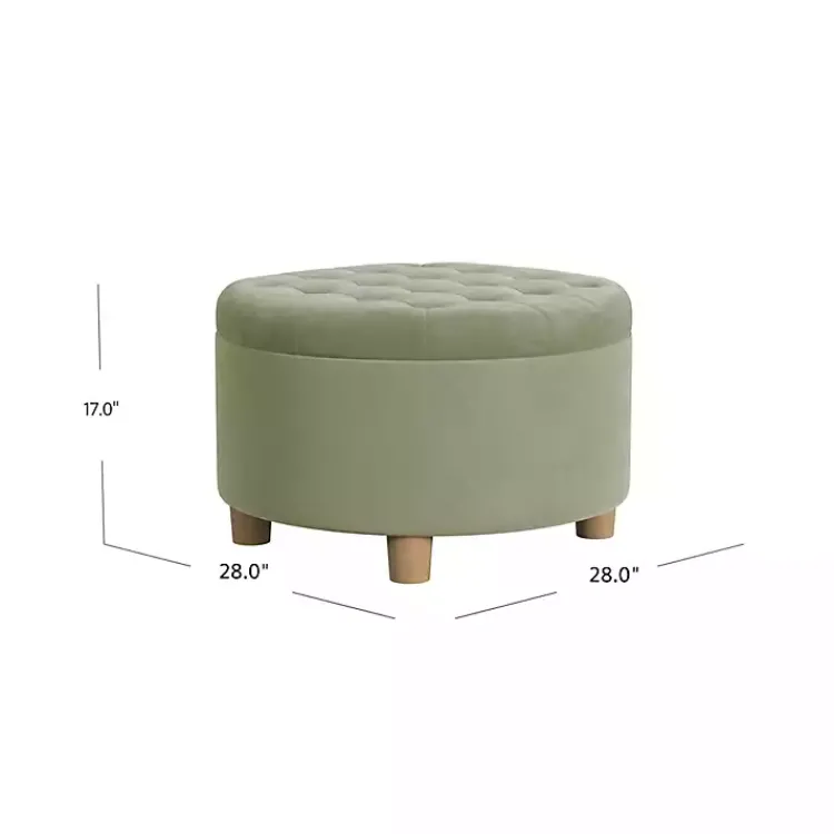 Kirklands Home Sage Round Velvet Tufted Storage Ottoman Green Best