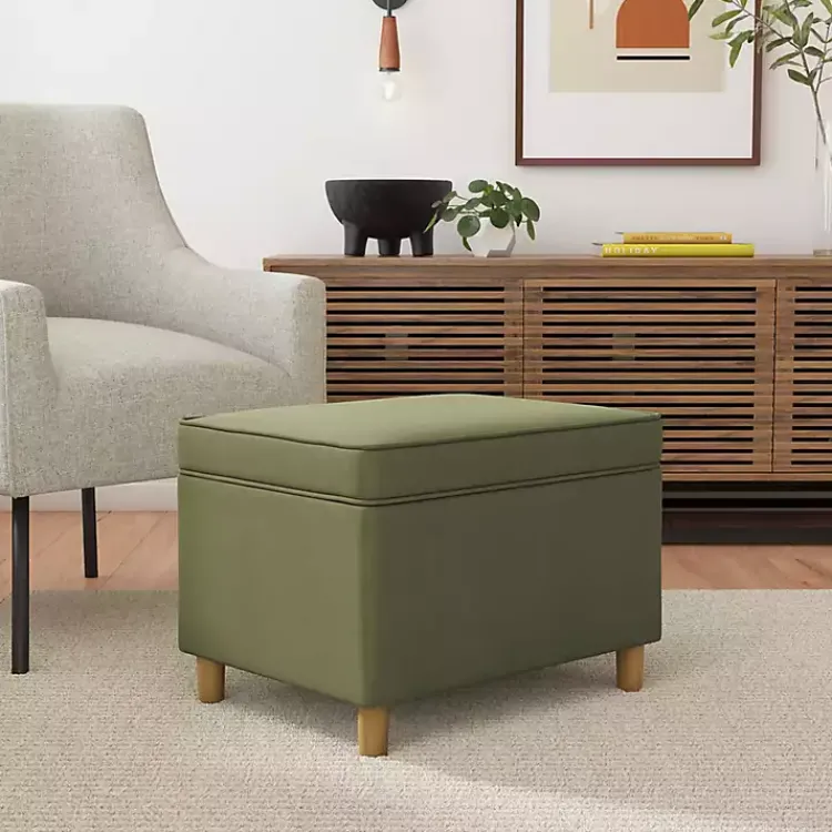 Kirklands Home Sage Velvet Rectangle Storage Ottoman Green Hot