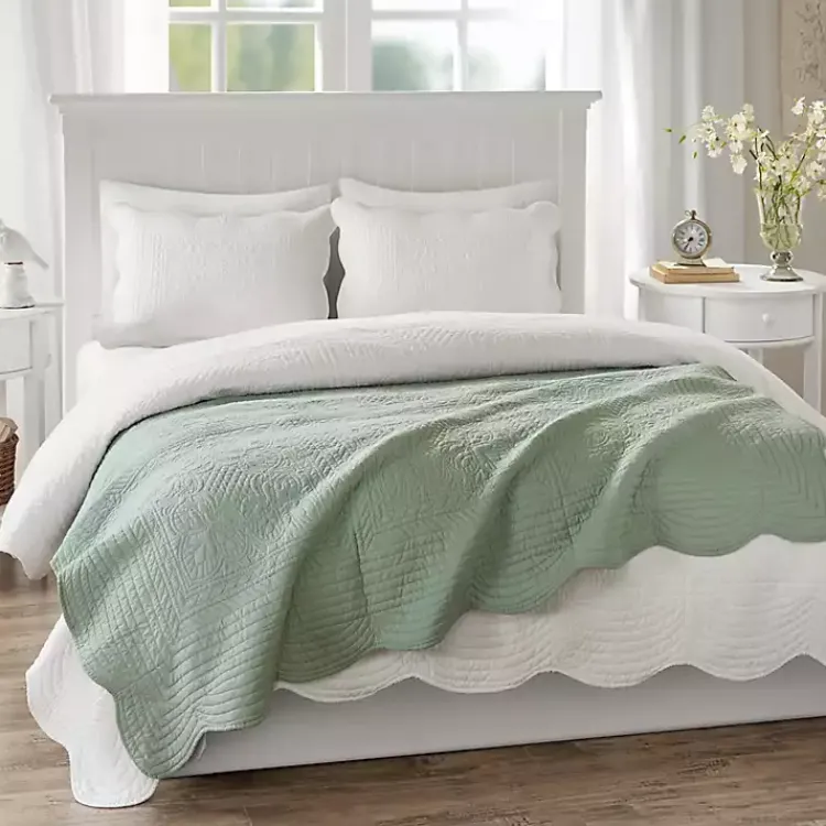 Blankets & Throws>Kirklands Home Sage Oversized Quilted Scalloped Edge Throw Green