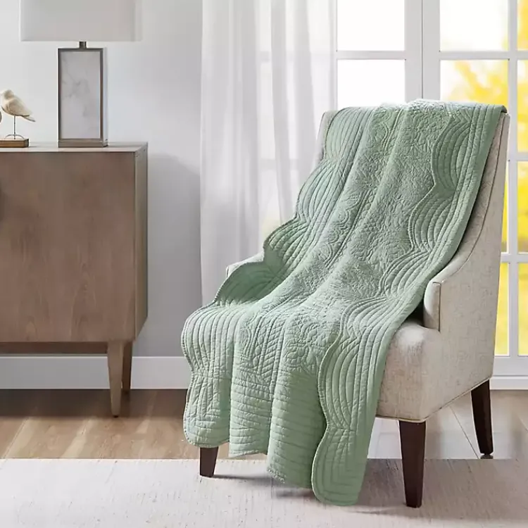 Blankets & Throws>Kirklands Home Sage Oversized Quilted Scalloped Edge Throw Green