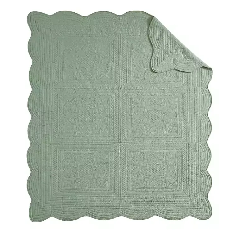 Blankets & Throws>Kirklands Home Sage Oversized Quilted Scalloped Edge Throw Green