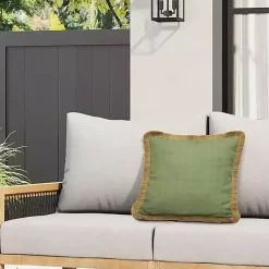 Kirklands Home Sage Textured Jute Trim Outdoor Pillow Green