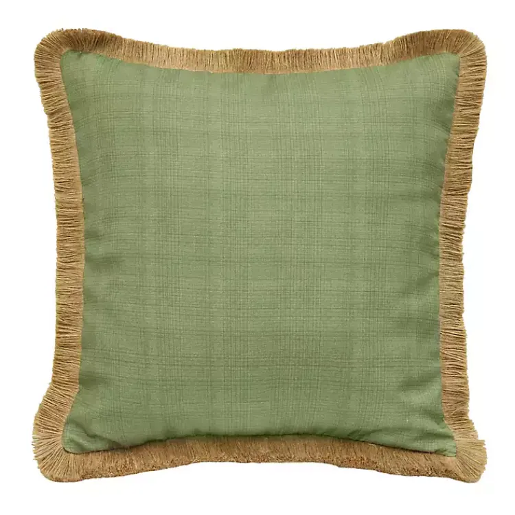 Kirklands Home Sage Textured Jute Trim Outdoor Pillow Green