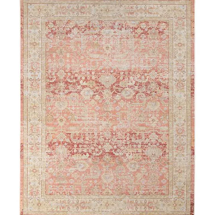 Kirklands Home Salmon Vintage Border Area Rug, 5x7 Pink