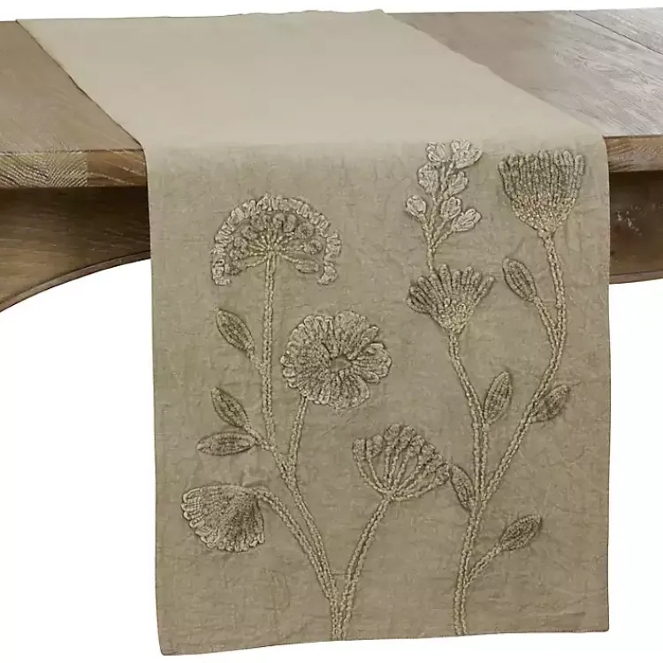 Kirklands Home Sand Beige Floral Embroidered Table Runner Tan Sale