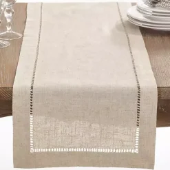 Kirklands Home Sand Beige Hemstitch Border Table Runner Tan New
