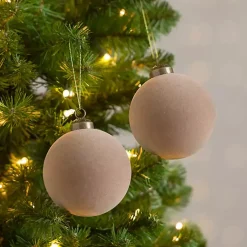 Christmas Ornaments>Kirklands Home Sand Velvet Ball 2-pc. Ornament Set, 4 in. Tan