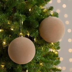 Christmas Ornaments>Kirklands Home Sand Velvet Ball 2-pc. Ornament Set, 6 in. Tan