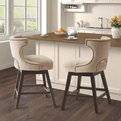 Kirklands Home Sandy Beige Curve Back Swivel Counter Stool Tan New