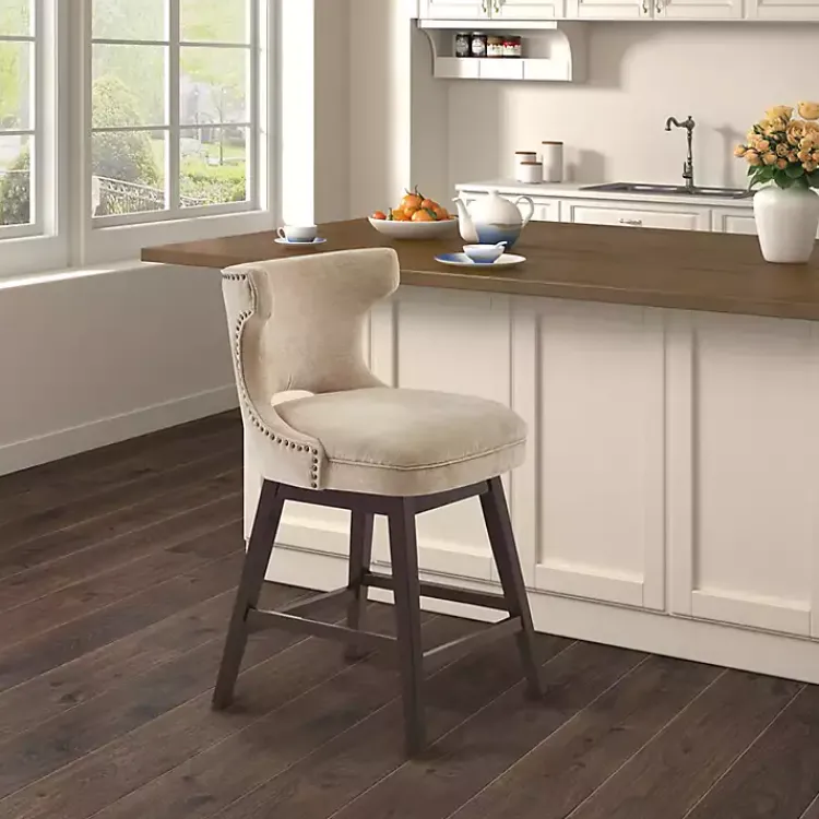 Kirklands Home Sandy Beige Curve Back Swivel Counter Stool Tan New