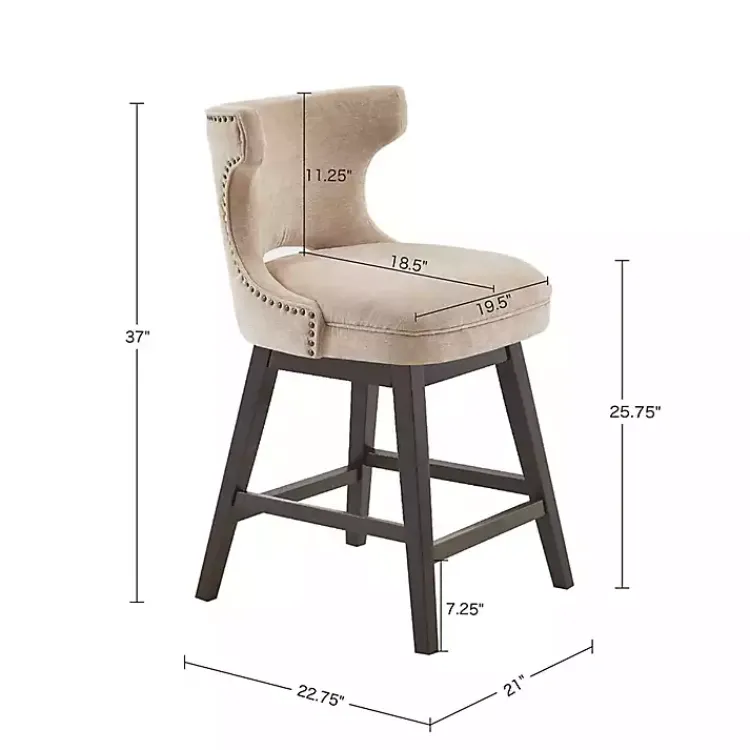 Kirklands Home Sandy Beige Curve Back Swivel Counter Stool Tan New