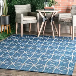 Kirklands Home Sanford Blue Geometric Shapes Outdoor Rug, 5x8 New