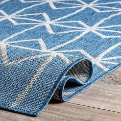 Kirklands Home Sanford Blue Geometric Shapes Outdoor Rug, 5x8 New