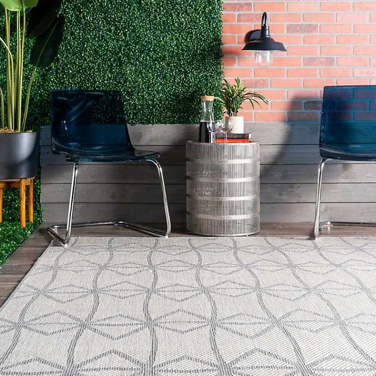 Kirklands Home Sanford Light Gray Geometric Outdoor Rug, 8x10 Clearance