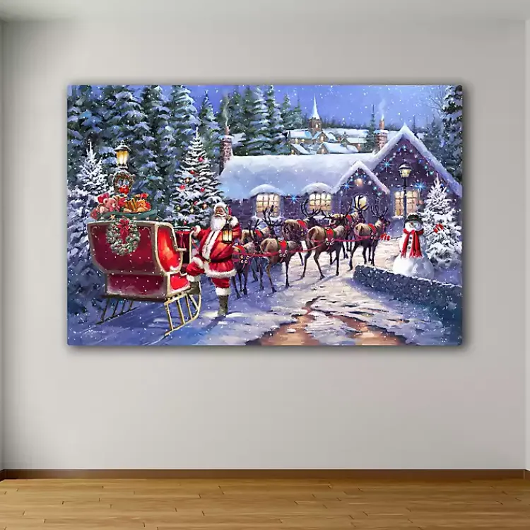 Christmas Art & Wall Decor>Kirklands Home Santa and his Team Canvas Art Print Blue