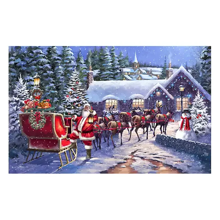 Christmas Art & Wall Decor>Kirklands Home Santa and his Team Canvas Art Print Blue
