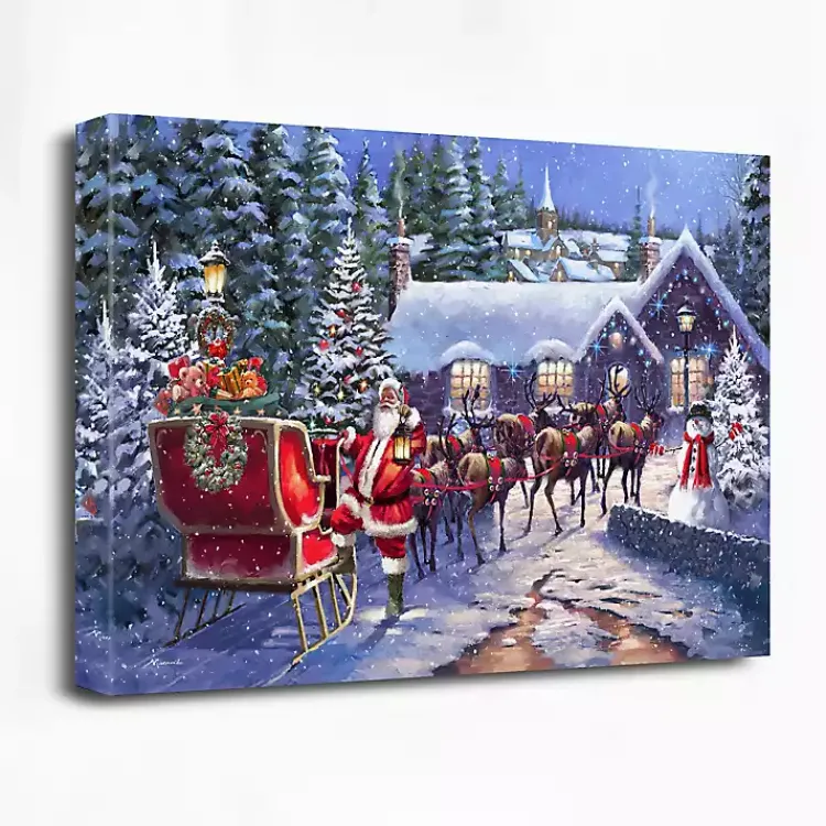Christmas Art & Wall Decor>Kirklands Home Santa and his Team Canvas Art Print Blue