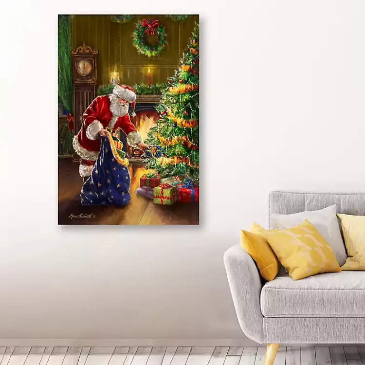 Christmas Art & Wall Decor>Kirklands Home Santa and Presents with Tree Canvas Art Print Multi