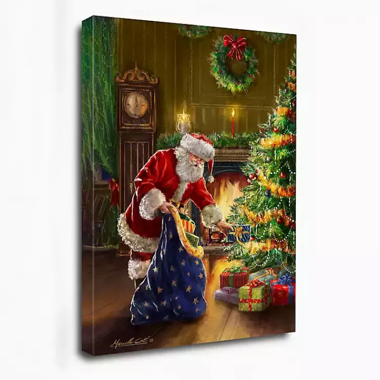 Christmas Art & Wall Decor>Kirklands Home Santa and Presents with Tree Canvas Art Print Multi