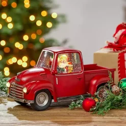 Christmas Decorations>Kirklands Home Santa and Puppy Christmas Truck Snow Globe Red