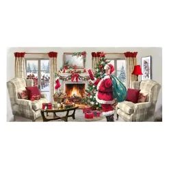 Christmas Art & Wall Decor>Kirklands Home Santa at Home Panoramic Canvas Art Print Multi