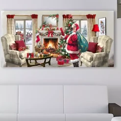 Christmas Art & Wall Decor>Kirklands Home Santa at Home Panoramic Canvas Art Print Multi