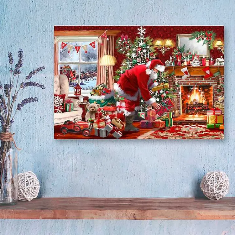 Christmas Art & Wall Decor>Kirklands Home Santa by the Fire Canvas Art Print Multi