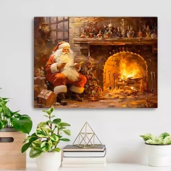 Christmas Art & Wall Decor>Kirklands Home Santa by the Fire Canvas Art Print