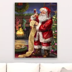 Christmas Art & Wall Decor>Kirklands Home Santa Checking His List Canvas Art Print Red
