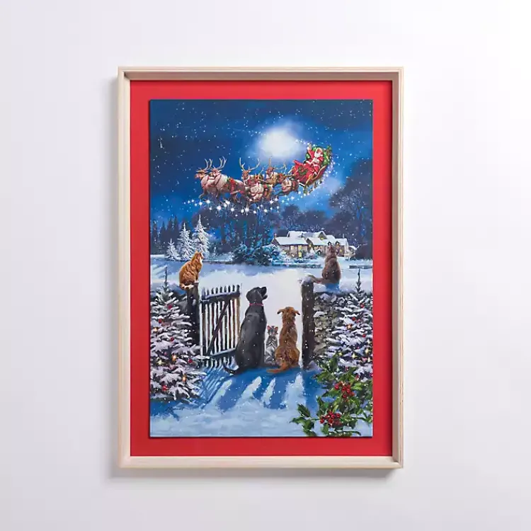 Christmas Art & Wall Decor>Kirklands Home Santa Flying Over Pets Framed Art Print