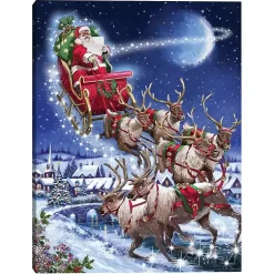 Christmas Art & Wall Decor>Kirklands Home Santa in Sleigh with Reindeers Wall Art Print Multi