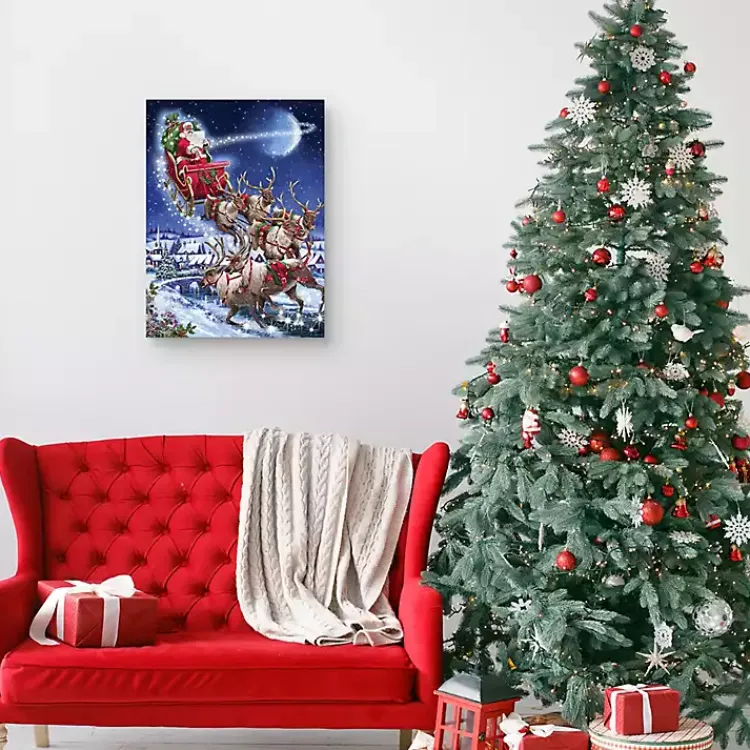 Christmas Art & Wall Decor>Kirklands Home Santa in Sleigh with Reindeers Wall Art Print Multi