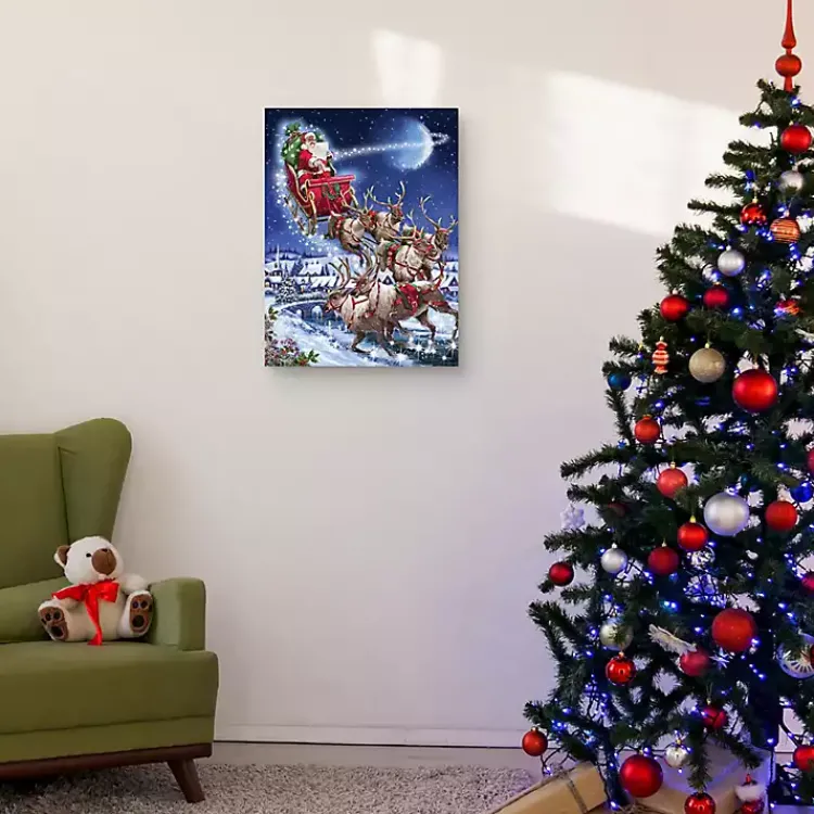 Christmas Art & Wall Decor>Kirklands Home Santa in Sleigh with Reindeers Wall Art Print Multi