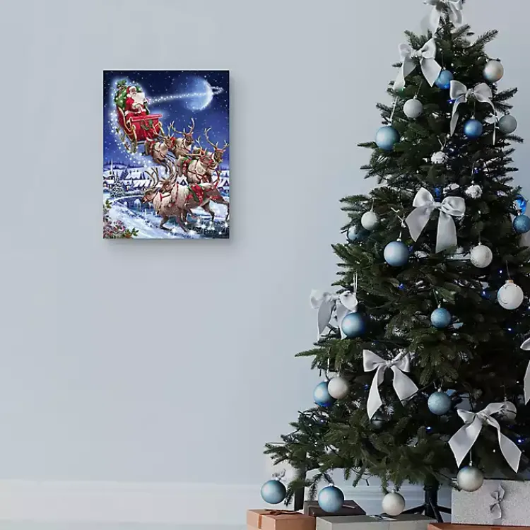 Christmas Art & Wall Decor>Kirklands Home Santa in Sleigh with Reindeers Wall Art Print Multi