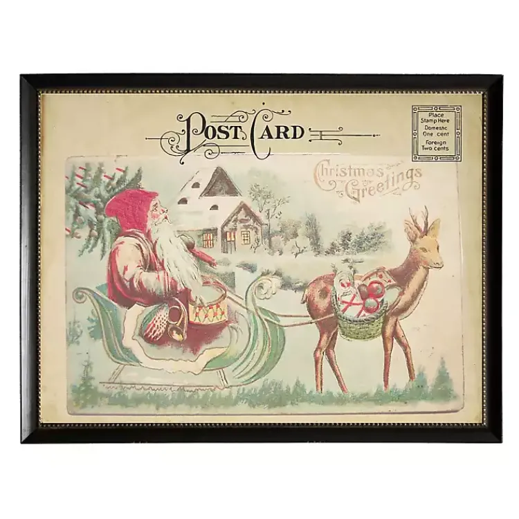 Christmas Art & Wall Decor>Kirklands Home Santa Sleigh Post Card Christmas Art Print Tan