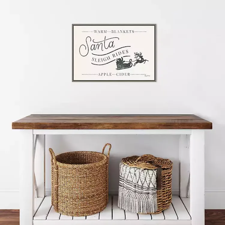 Christmas Art & Wall Decor>Kirklands Home Santa Sleigh Rides Gray Framed Canvas Art Print White