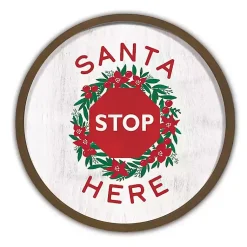 Christmas Art & Wall Decor>Kirklands Home Santa Stop Here Brown Framed Wall Plaque