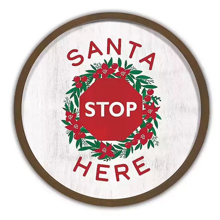 Christmas Art & Wall Decor>Kirklands Home Santa Stop Here Brown Framed Wall Plaque