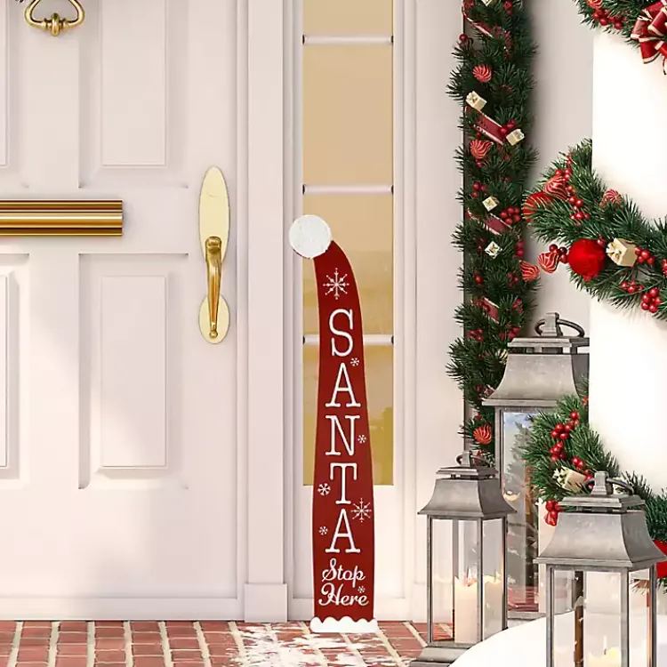 Outdoor Christmas Decorations>Kirklands Home Santa Stop Here Porch Board