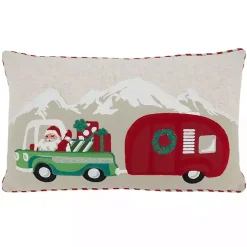 Christmas Pillows>Kirklands Home Santa Truck and Trailer Lumbar Pillow Multi