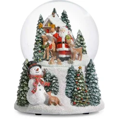 Christmas Decorations>Kirklands Home Santa with Animals Musical Christmas Dome